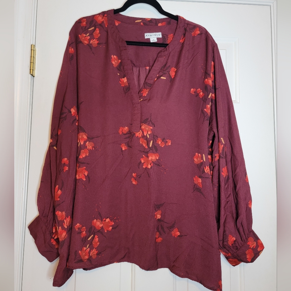 AVA-VIV Red floral blouse - Size 4X